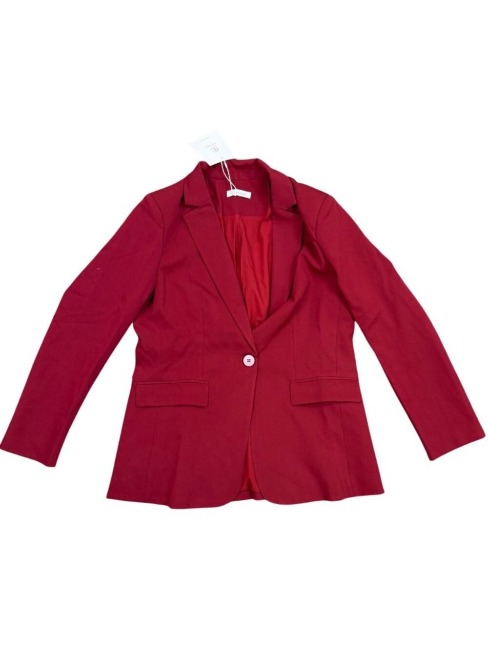 Cicy Bell Womens Red Long Sleeve Blazer Jacket With Single Button Lapel Size L - Picture 2 of 6